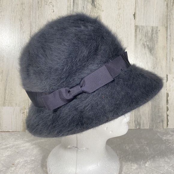 Vtg 90's Kangol Furgora Linda Bucket Hat Blue Gray Angora Fur Y2K Bow Classic - Picture 1 of 8